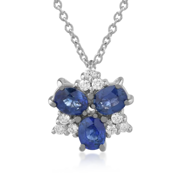 Lant cu pandantiv din aur alb cu safire ovale de 1.65ct si diamante de 0.17ct