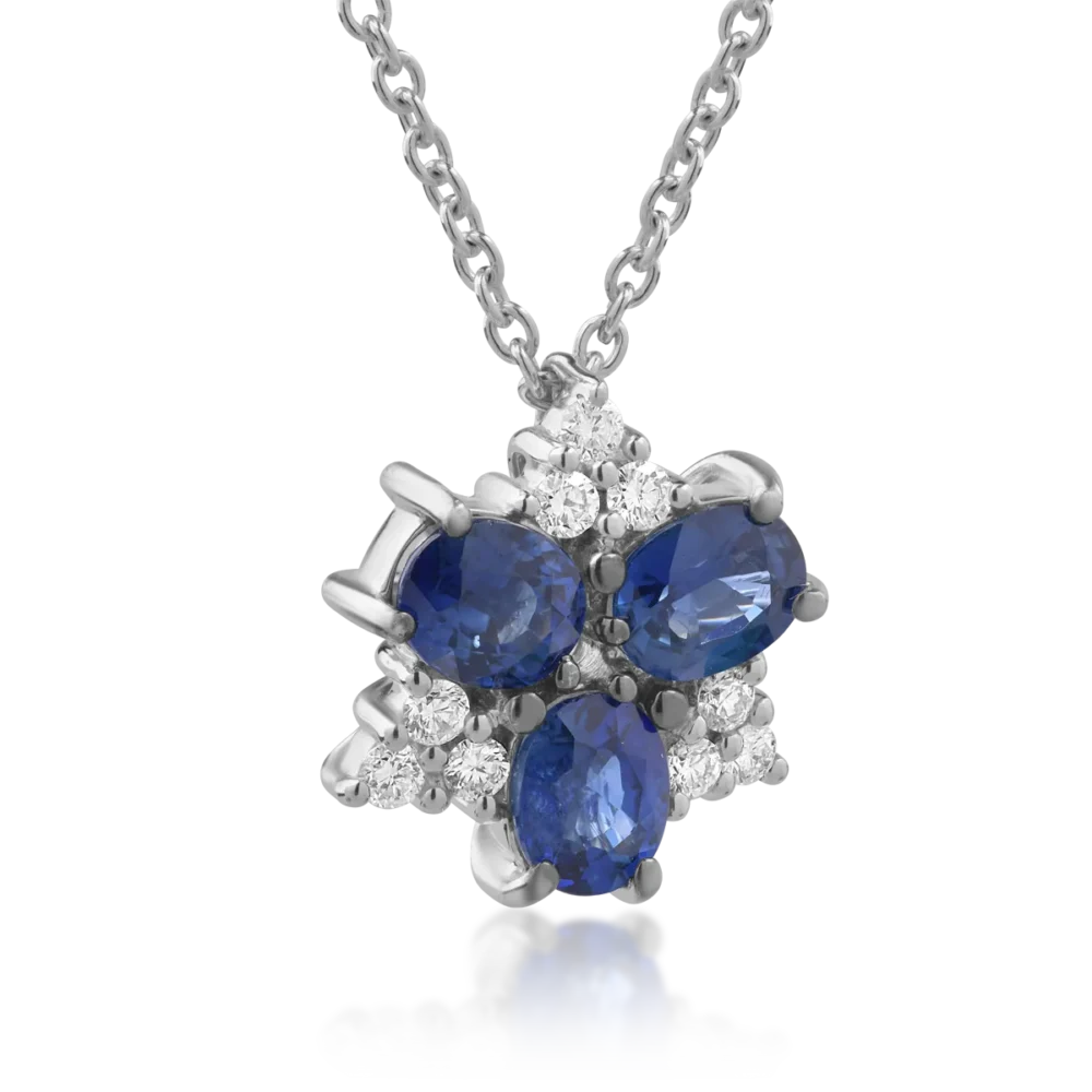 Lant cu pandantiv din aur alb cu safire ovale de 1.65ct si diamante de 0.17ct - imagine 2