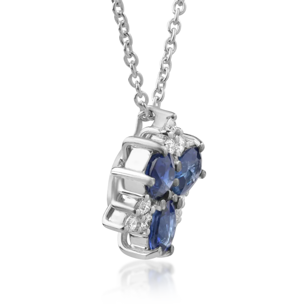 Lant cu pandantiv din aur alb cu safire ovale de 1.65ct si diamante de 0.17ct - imagine 3