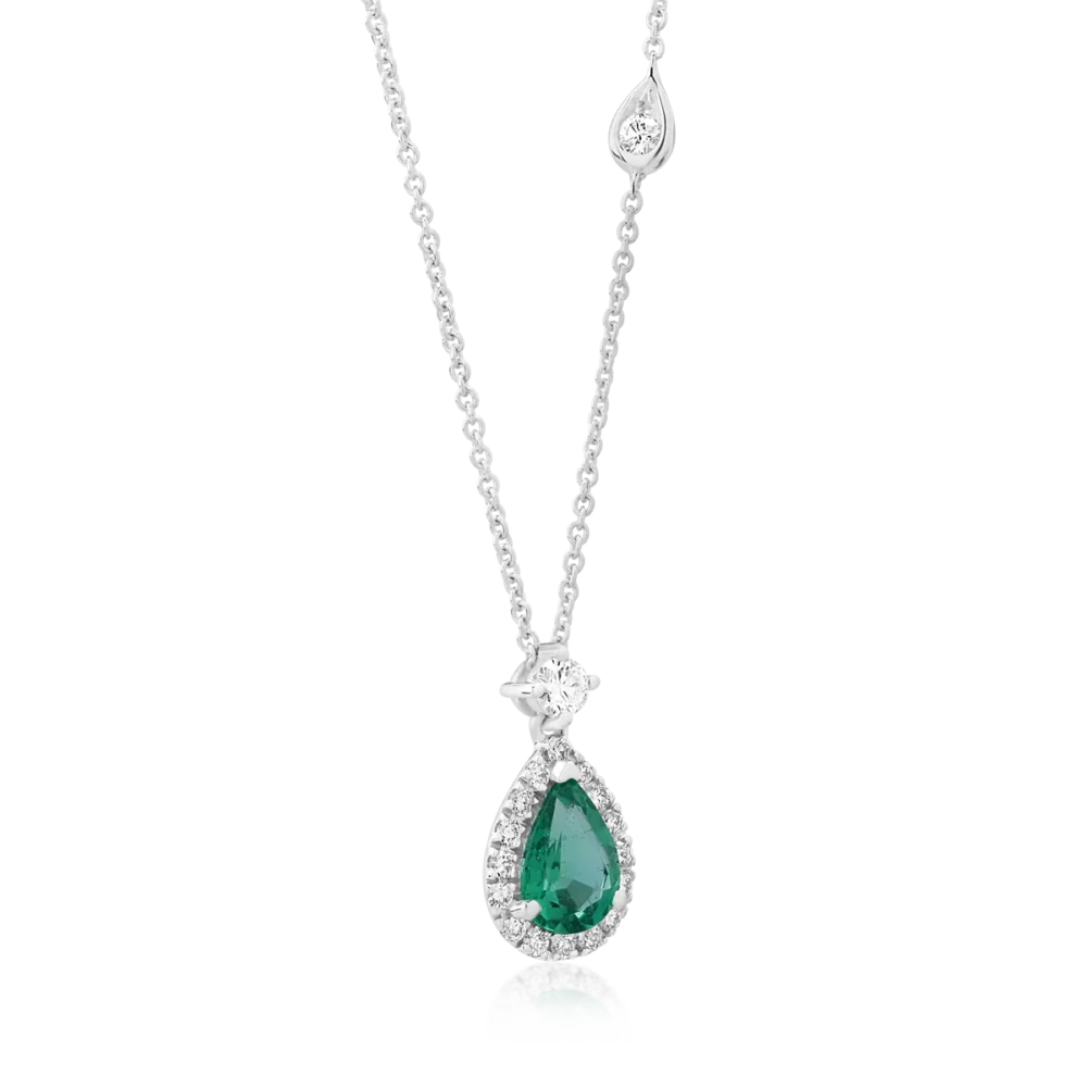 Lant cu pandantiv din aur alb cu smarald pear de 0.37ct si diamante de 0.14ct - imagine 2