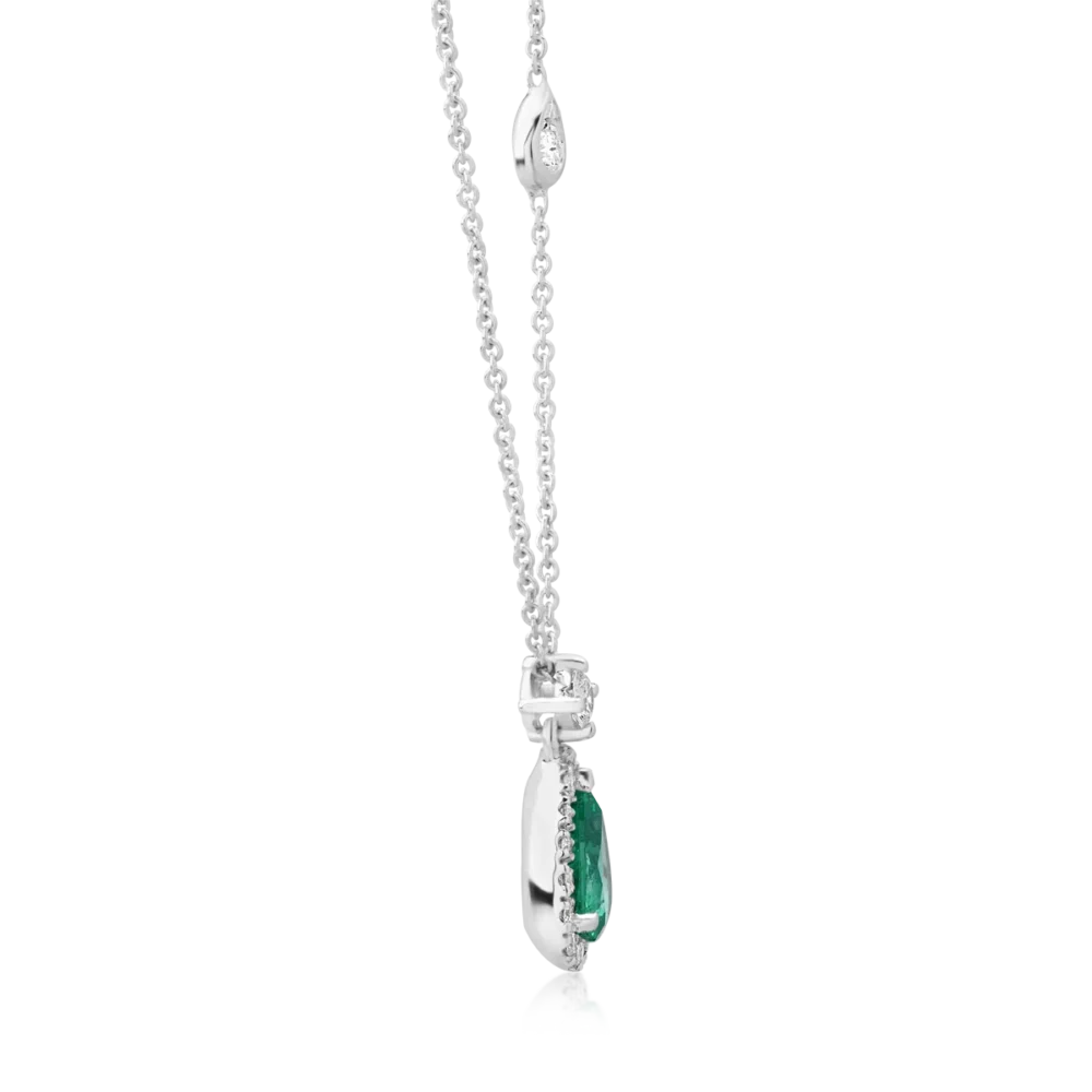 Lant cu pandantiv din aur alb cu smarald pear de 0.37ct si diamante de 0.14ct - imagine 3