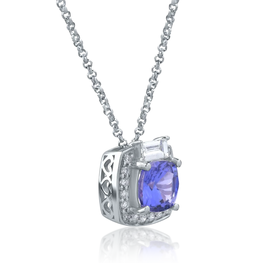 Lant cu pandantiv din aur alb cu tanzanit cushion de 0.936ct si diamante de 0.178ct - imagine 2