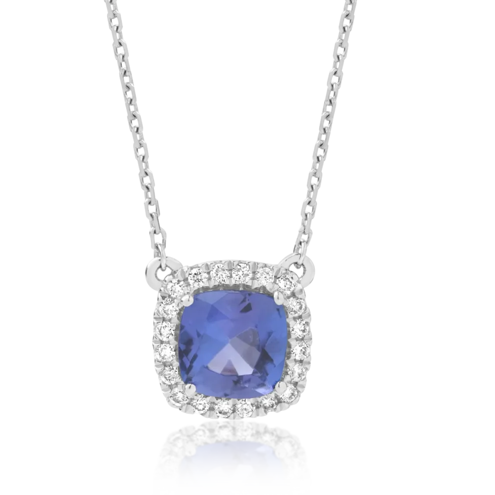 Lant cu pandantiv din aur alb cu tanzanit de 1.56ct si diamante de 0.14ct