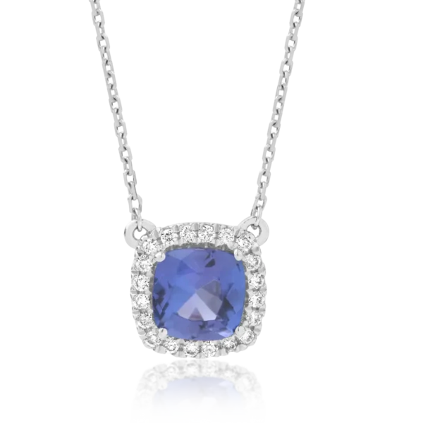 Lant cu pandantiv din aur alb cu tanzanit de 1.56ct si diamante de 0.14ct