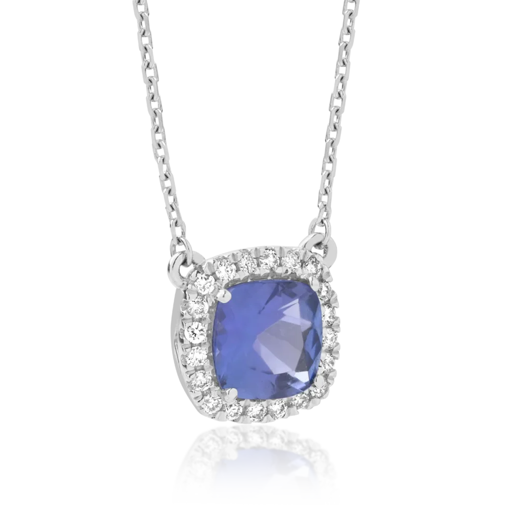 Lant cu pandantiv din aur alb cu tanzanit de 1.56ct si diamante de 0.14ct - imagine 2