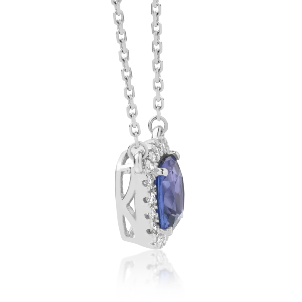 Lant cu pandantiv din aur alb cu tanzanit de 1.56ct si diamante de 0.14ct - imagine 3