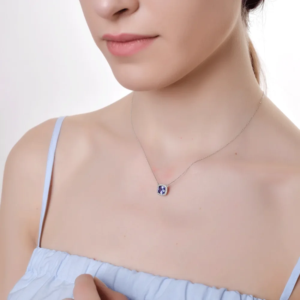 Lant cu pandantiv din aur alb cu tanzanit de 1.56ct si diamante de 0.14ct - imagine 4