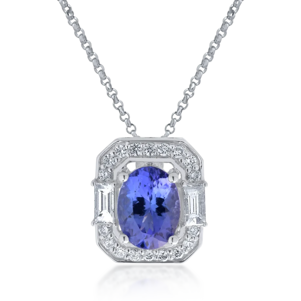 Lant cu pandantiv din aur alb cu tanzanit de 1.77ct si diamante de 0.334ct