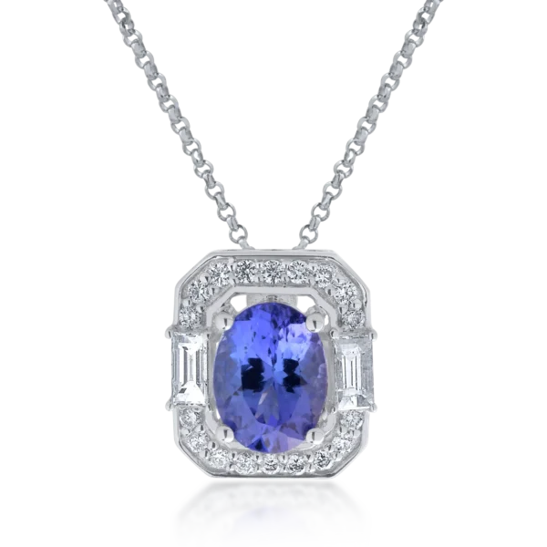 Lant cu pandantiv din aur alb cu tanzanit de 1.77ct si diamante de 0.334ct