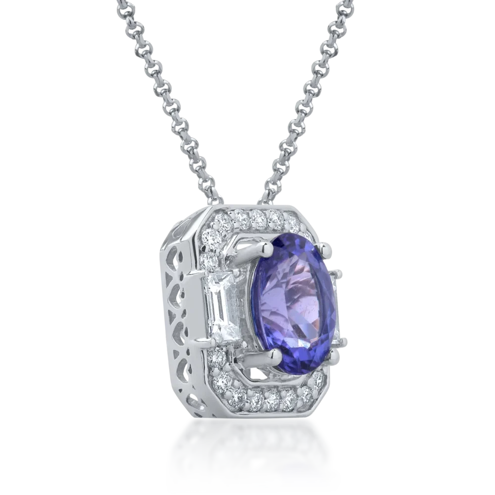 Lant cu pandantiv din aur alb cu tanzanit de 1.77ct si diamante de 0.334ct - imagine 2
