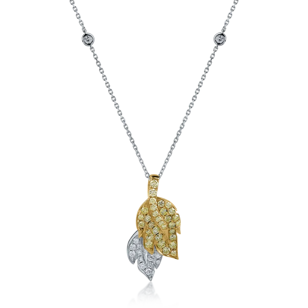Lant cu pandantiv din aur alb-galben cu diamante de 0.82ct