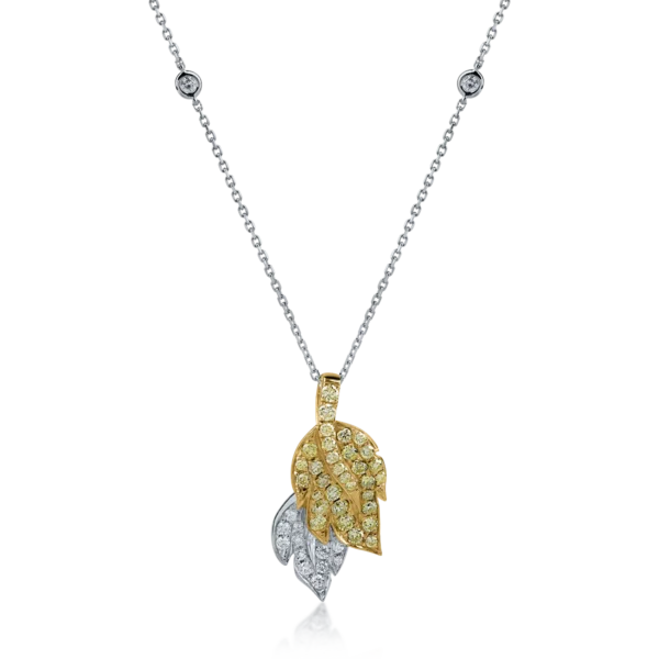 Lant cu pandantiv din aur alb-galben cu diamante de 0.82ct
