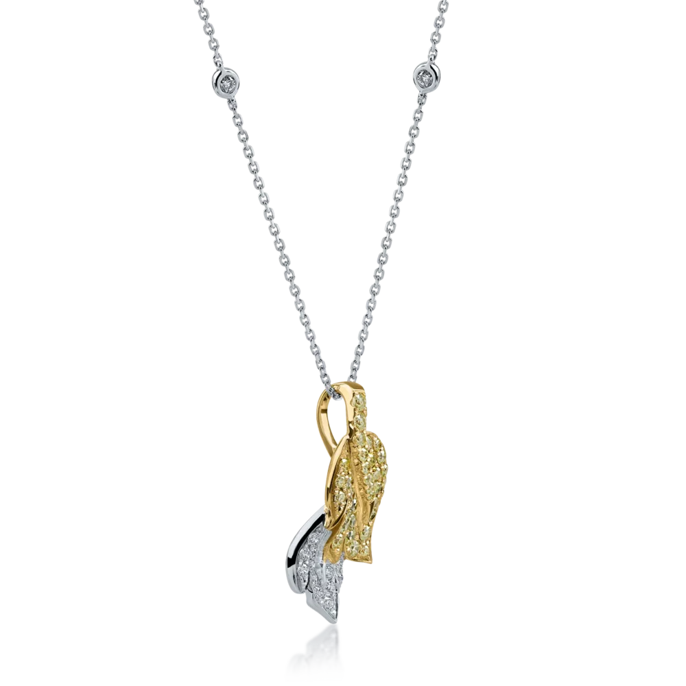 Lant cu pandantiv din aur alb-galben cu diamante de 0.82ct - imagine 2