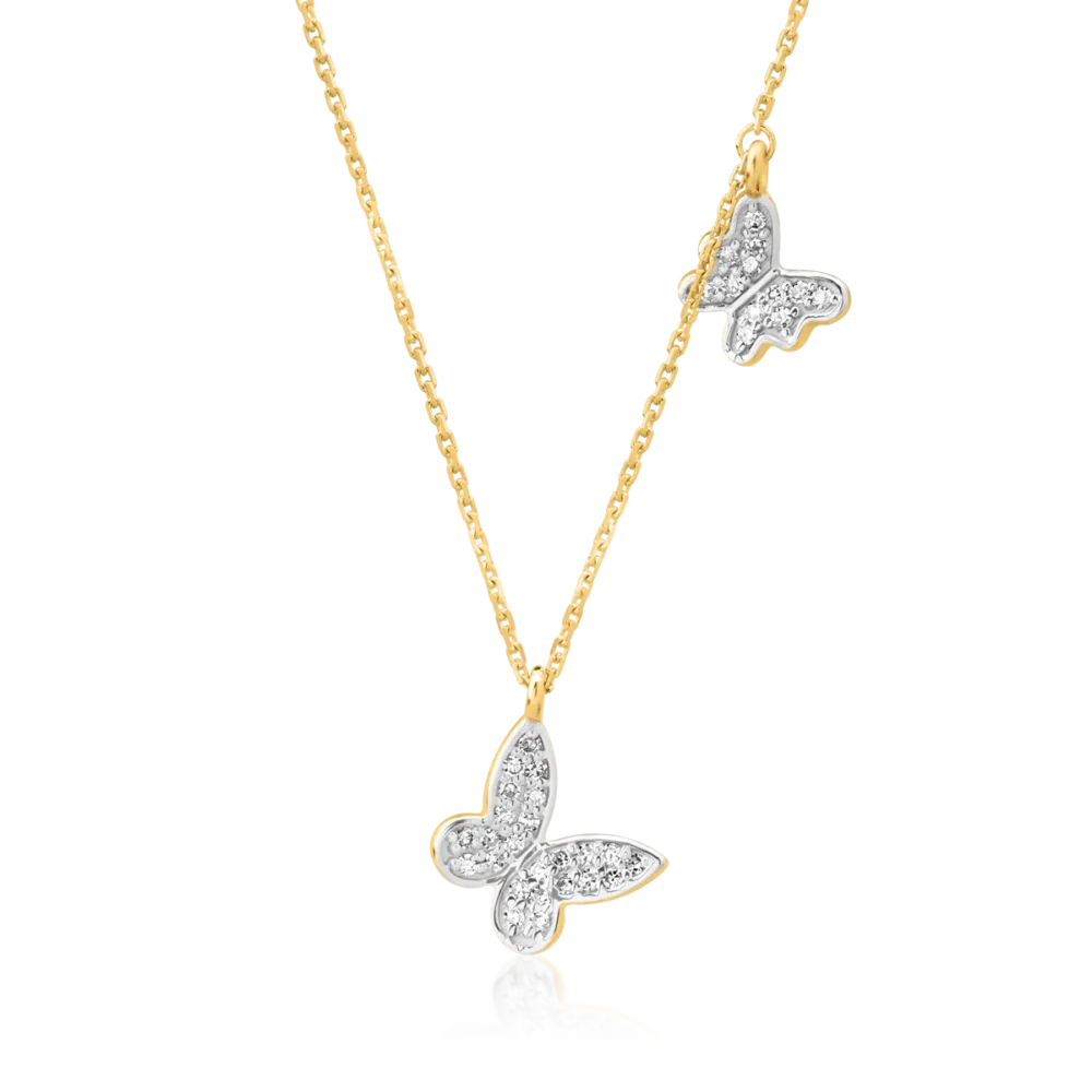 Lant cu pandantiv din aur alb-galben cu diamante de 0.1ct