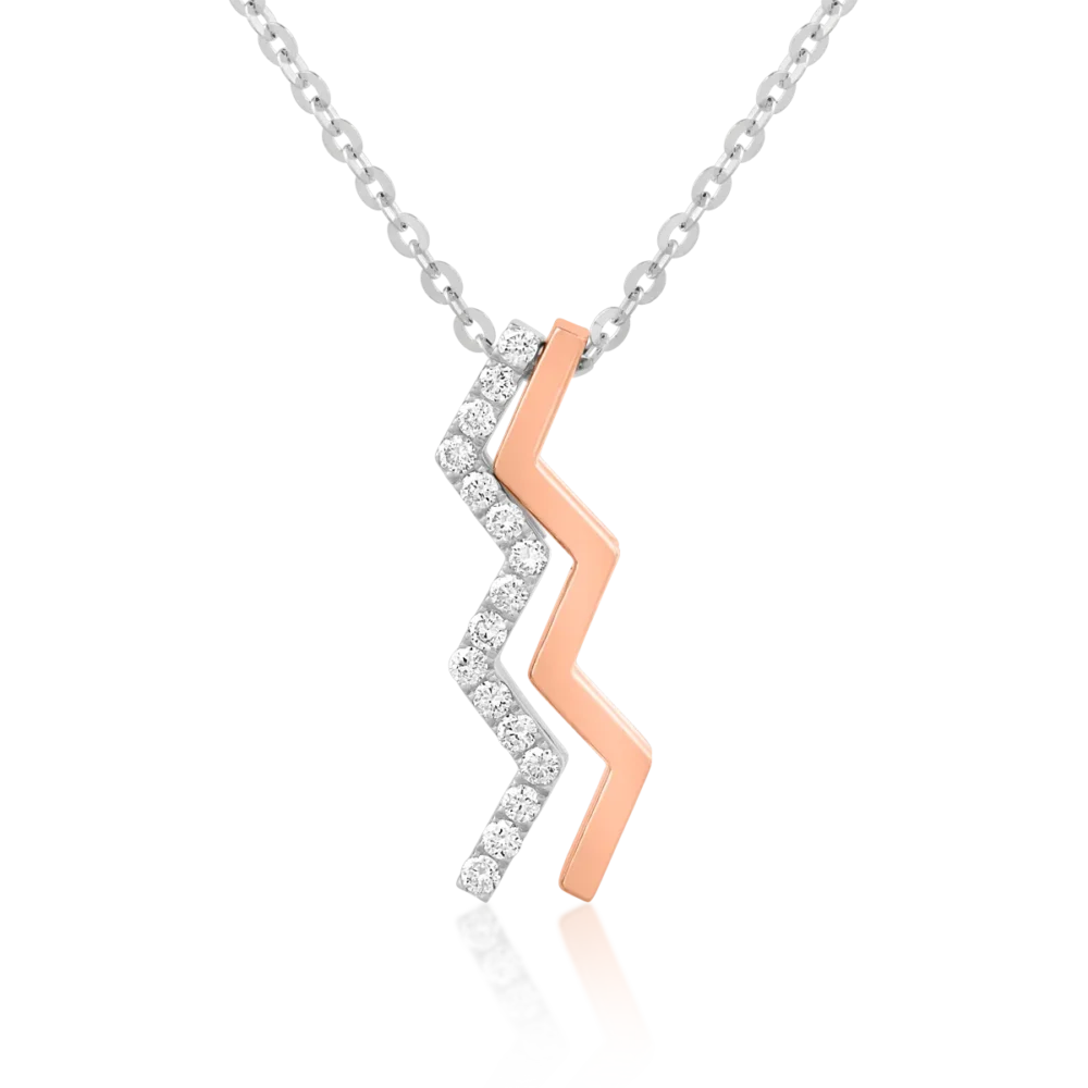 Lant cu pandantiv din aur alb-roz cu diamante de 0.105ct