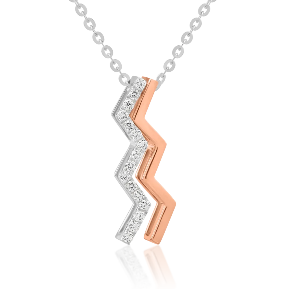 Lant cu pandantiv din aur alb-roz cu diamante de 0.105ct - imagine 2