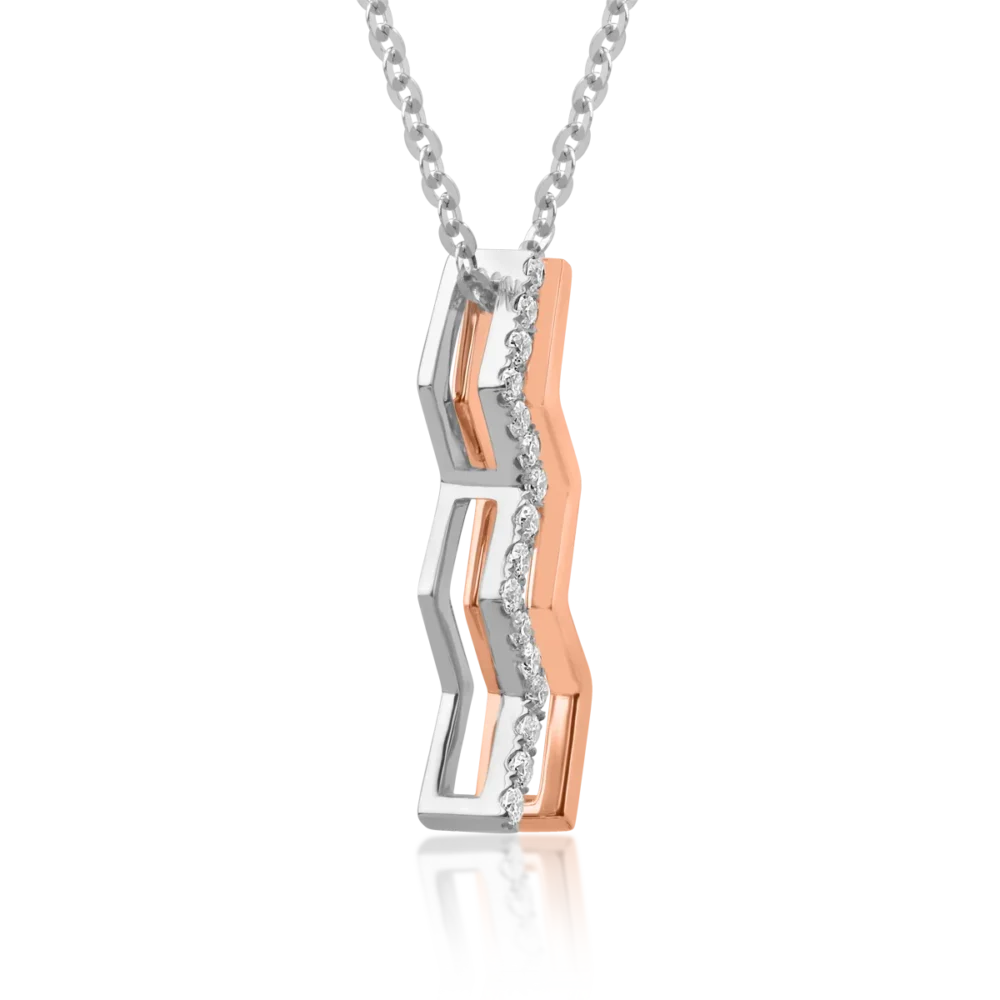 Lant cu pandantiv din aur alb-roz cu diamante de 0.105ct - imagine 3
