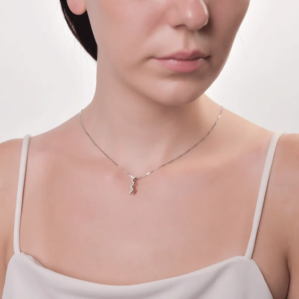 Lant cu pandantiv din aur alb-roz cu diamante de 0.105ct - imagine 4