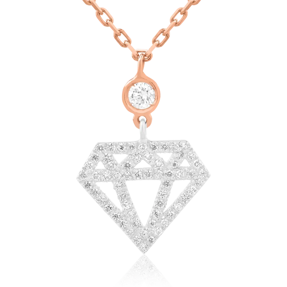 Lant cu pandantiv din aur alb-roz cu diamante de 0.29ct