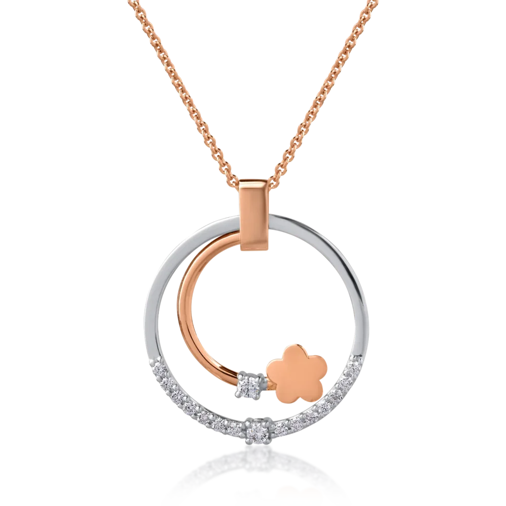 Lant cu pandantiv din aur alb-roz cu diamante de 0.2ct