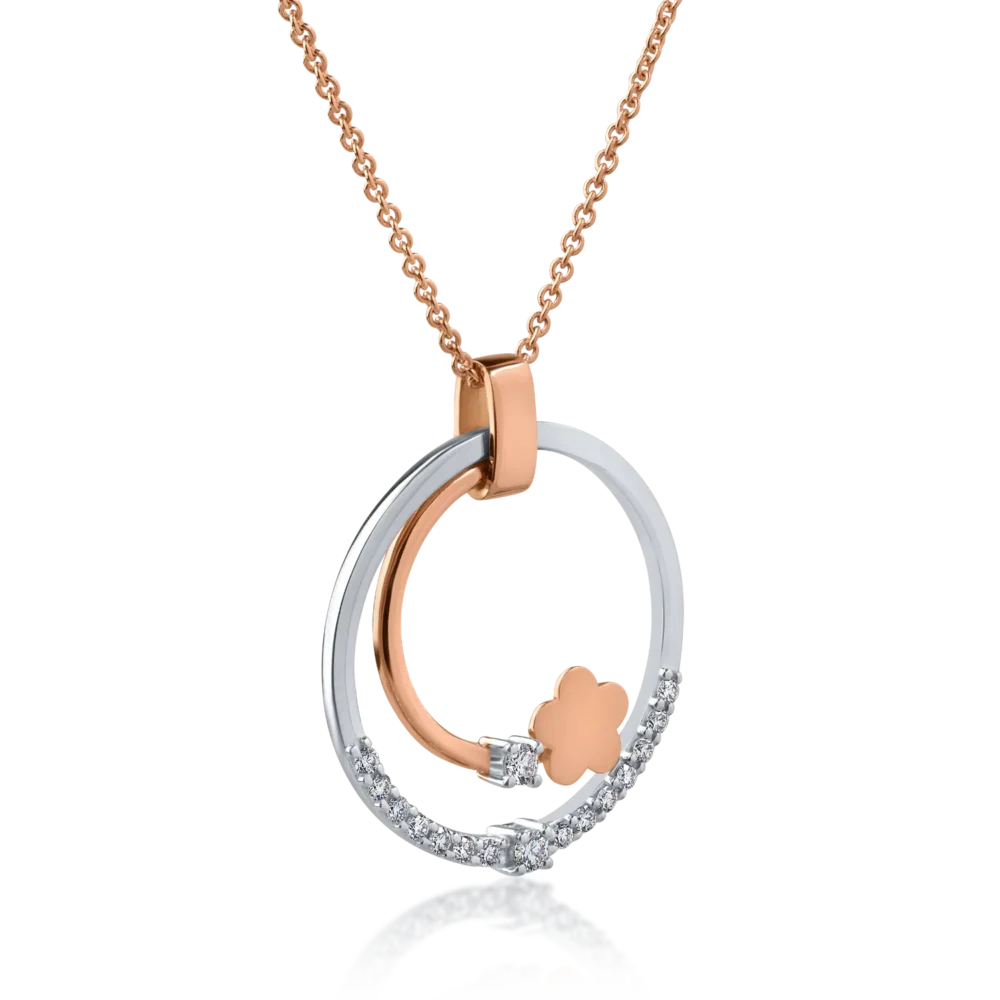 Lant cu pandantiv din aur alb-roz cu diamante de 0.2ct - imagine 2