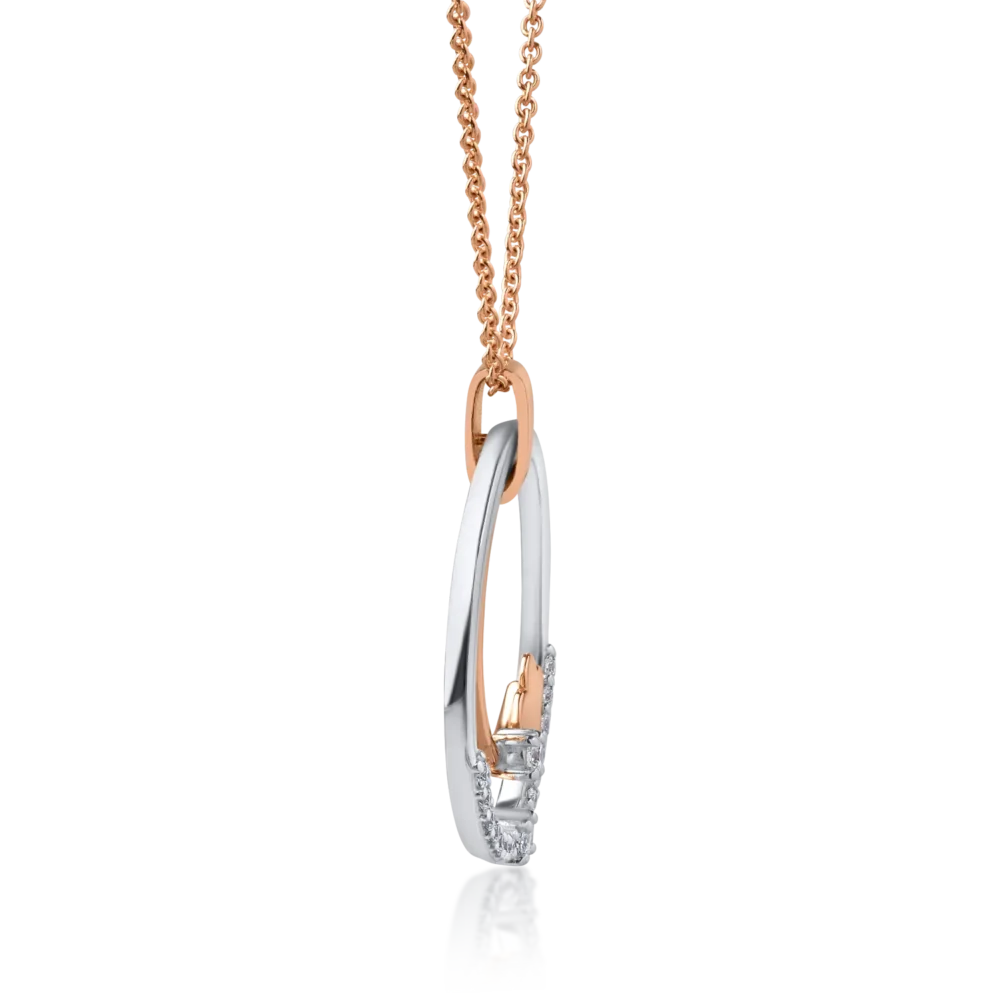 Lant cu pandantiv din aur alb-roz cu diamante de 0.2ct - imagine 3