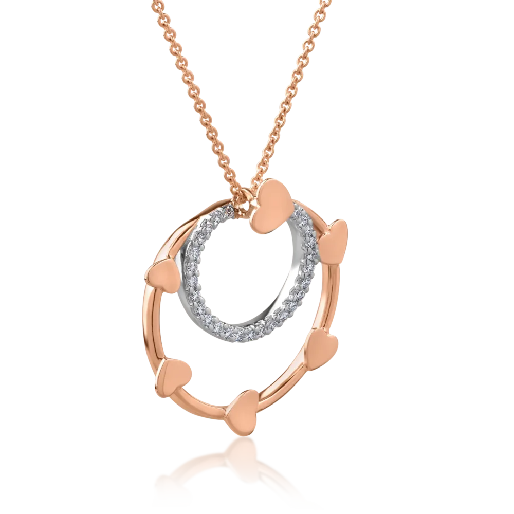 Lant cu pandantiv din aur alb-roz cu diamante de 0.2ct - imagine 2