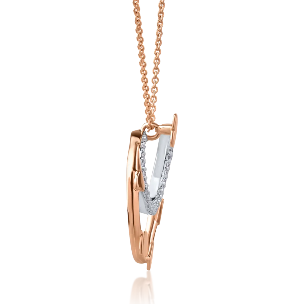 Lant cu pandantiv din aur alb-roz cu diamante de 0.2ct - imagine 3