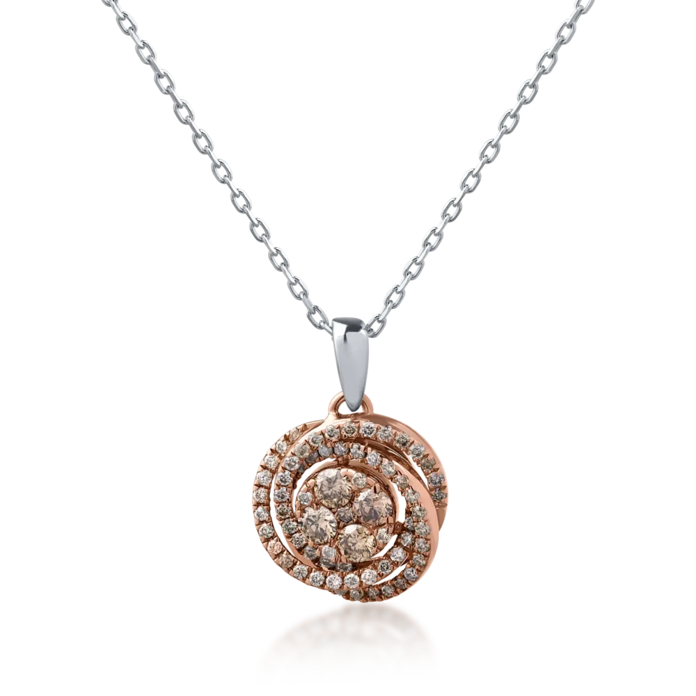 Lant cu pandantiv din aur alb-roz cu diamante maro de 0.34ct