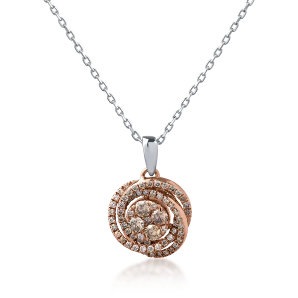 Lant cu pandantiv din aur alb-roz cu diamante maro de 0.34ct