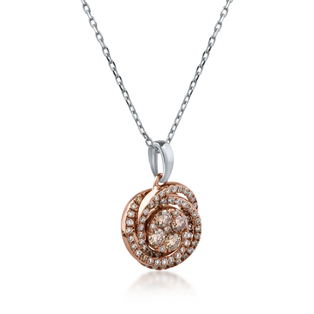 Lant cu pandantiv din aur alb-roz cu diamante maro de 0.34ct - imagine 2