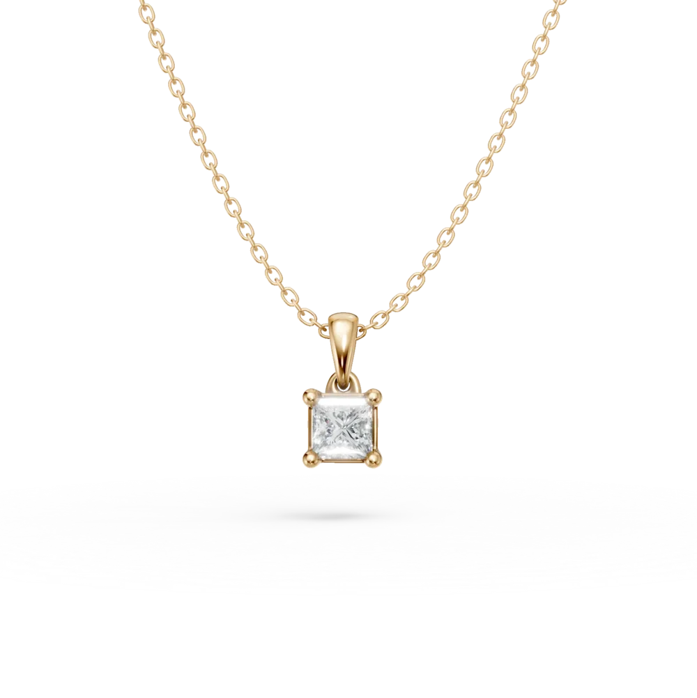 Lant cu pandantiv din aur galben cu diamant princess solitaire de 0.1ct
