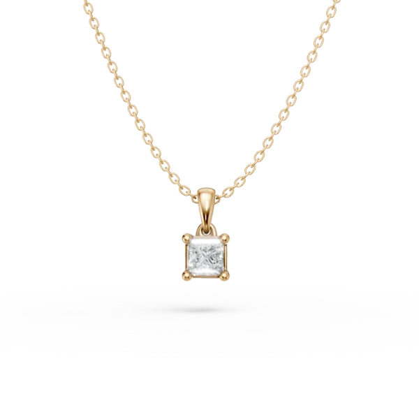 Lant cu pandantiv din aur galben cu diamant princess solitaire de 0.1ct