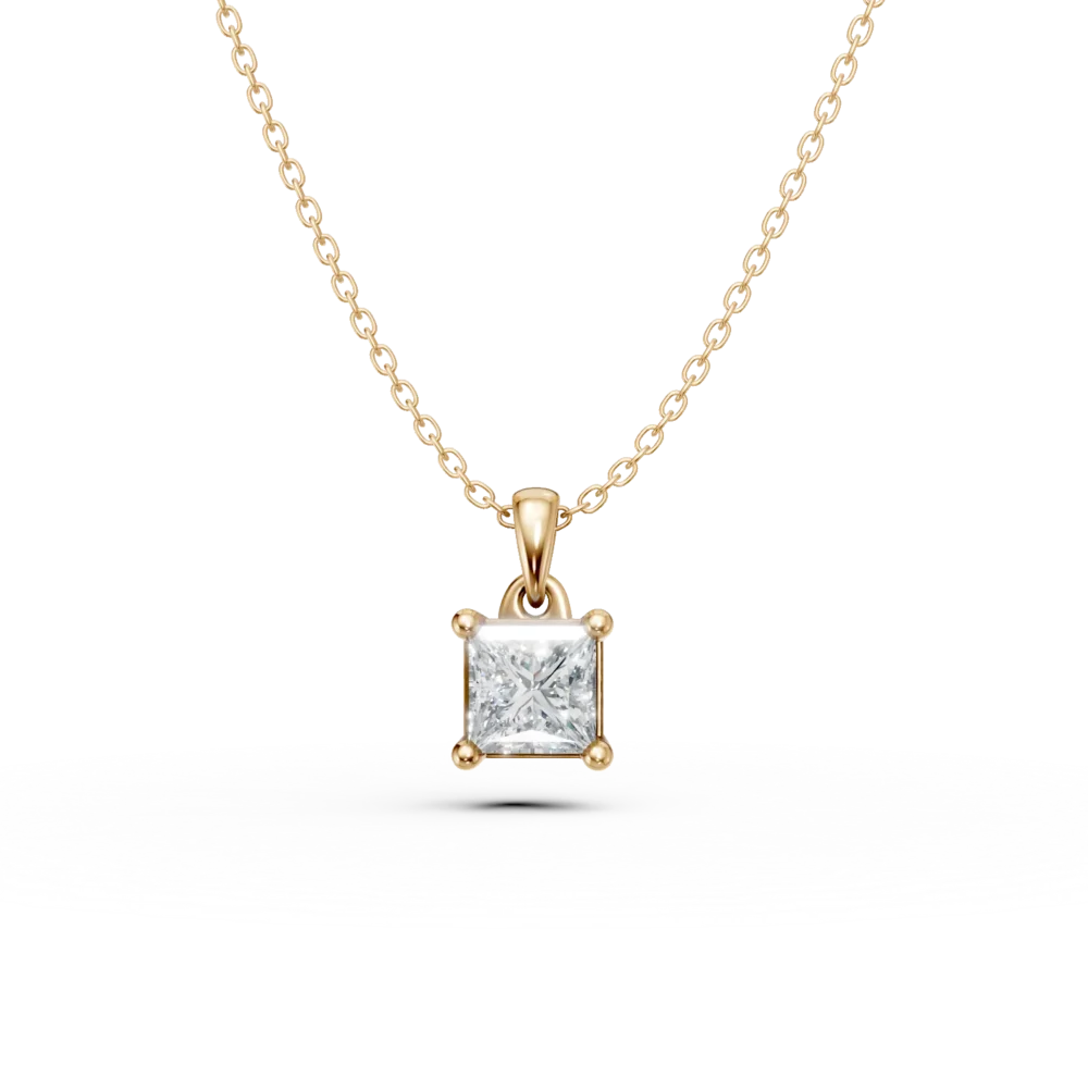 Lant cu pandantiv din aur galben cu diamant princess solitaire de 0.4ct