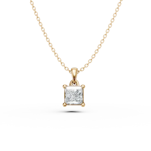 Lant cu pandantiv din aur galben cu diamant princess solitaire de 0.4ct