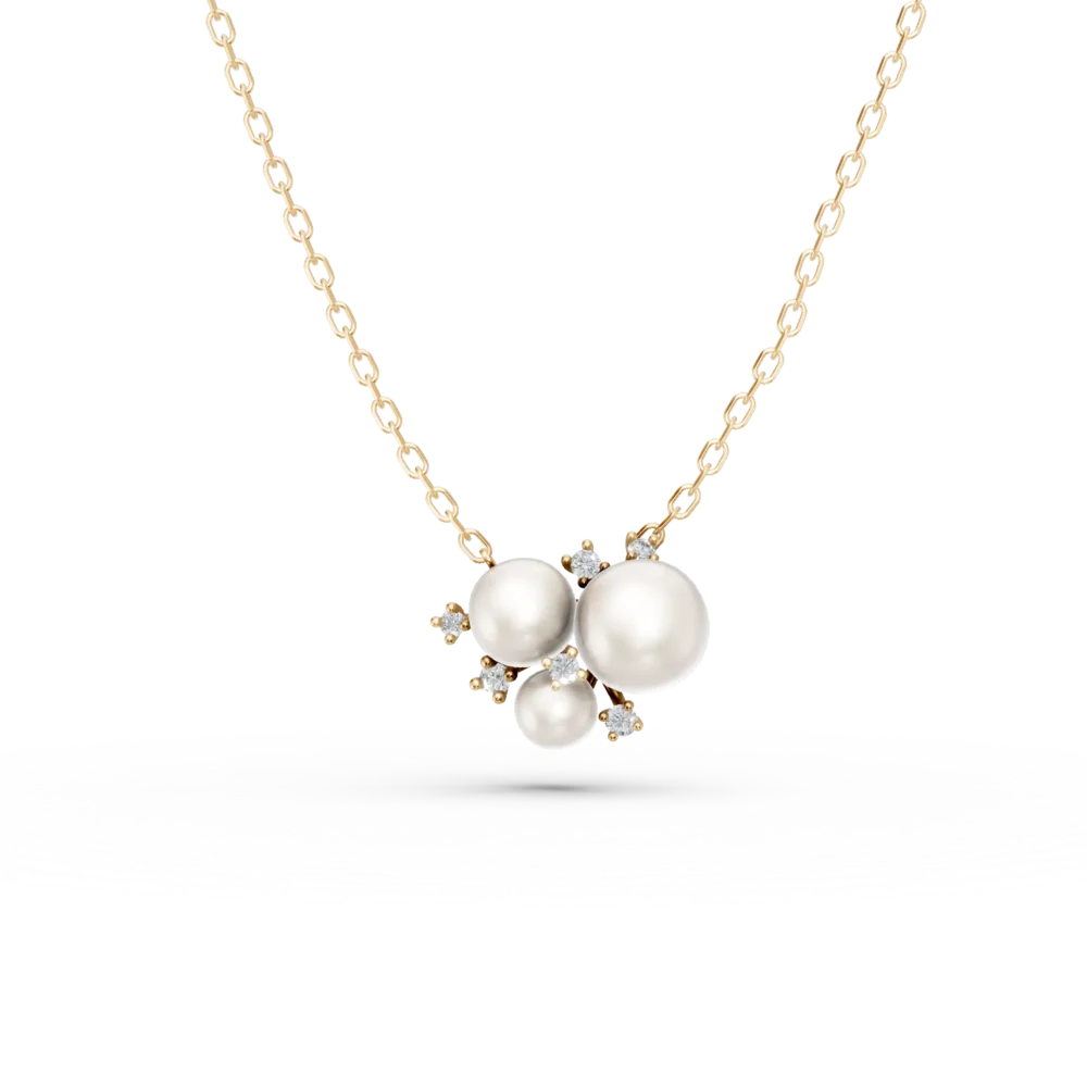 Lant cu pandantiv din aur galben cu diamante de 0.08ct si perle de cultura
