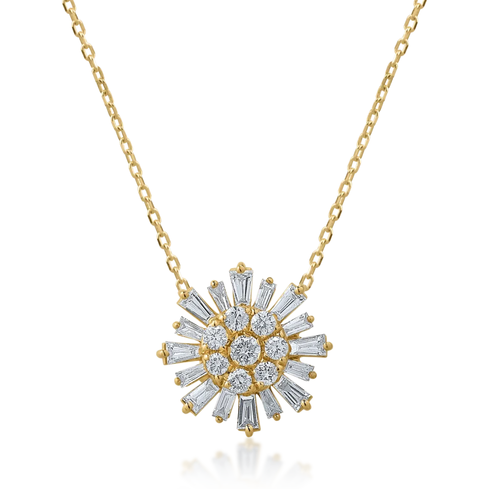 Lant cu pandantiv din aur galben cu diamante baguette si rotunde de 0.56ct