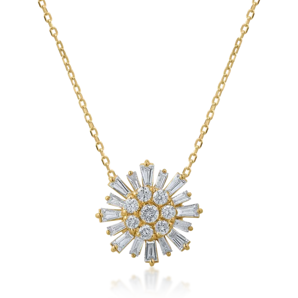 Lant cu pandantiv din aur galben cu diamante baguette si rotunde de 0.56ct