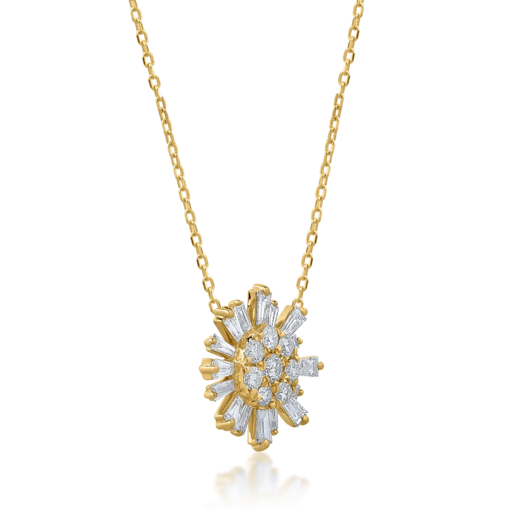 Lant cu pandantiv din aur galben cu diamante baguette si rotunde de 0.56ct - imagine 2