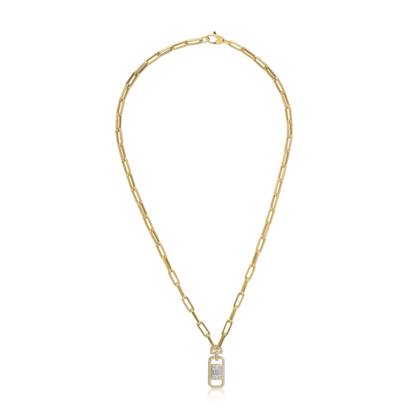 Lant cu pandantiv din aur galben cu diamante baguette si rotunde de 0.77ct