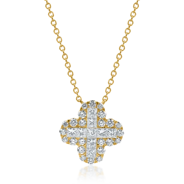 Lant cu pandantiv din aur galben cu diamante princess si rotunde de 1.2ct