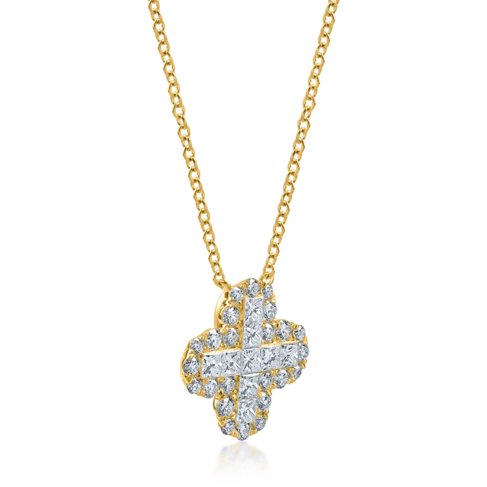 Lant cu pandantiv din aur galben cu diamante princess si rotunde de 1.2ct - imagine 2