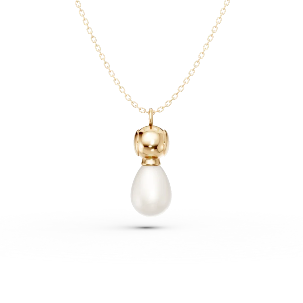 Lant cu pandantiv din aur galben cu perla sintetica