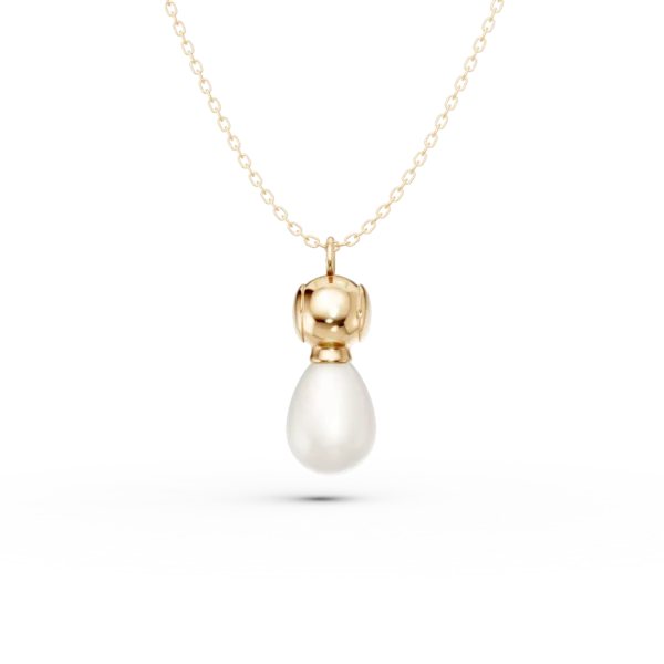 Lant cu pandantiv din aur galben cu perla sintetica