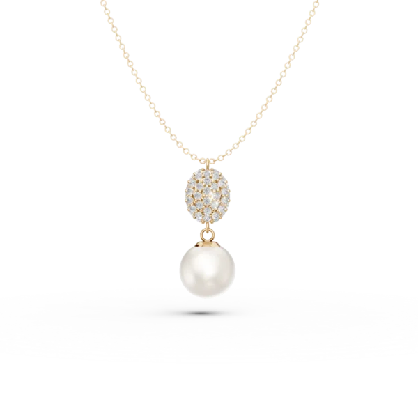 Lant cu pandantiv din aur galben cu perle de cultura de 0.6ct si zirconii