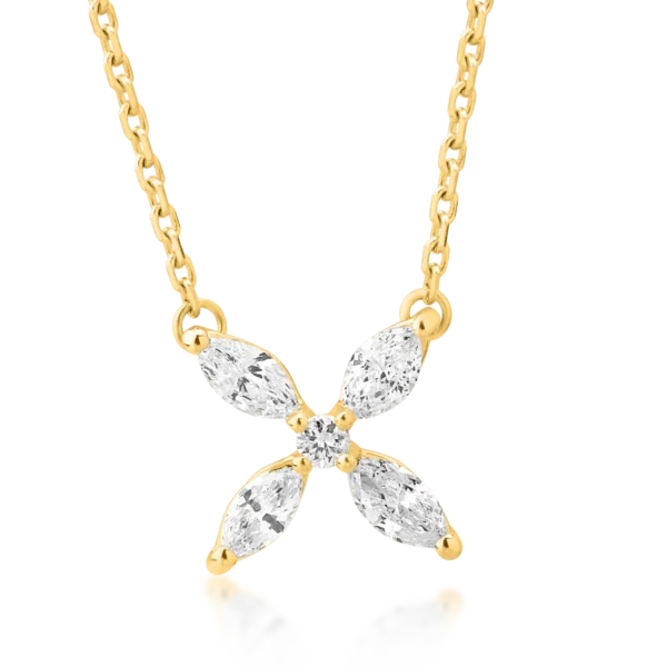 Lant cu pandantiv din aur galben cu diamante marquise si rotunde de 0.32ct