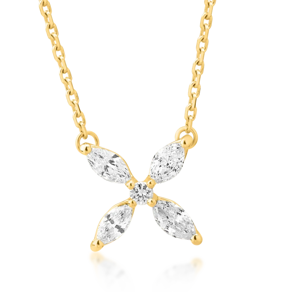 Lant cu pandantiv din aur galben cu diamante marquise si rotunde de 0.36ct