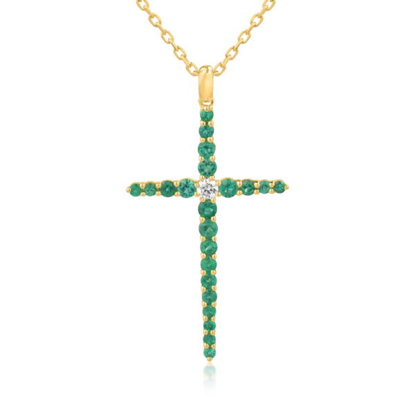 Lant cu pandantiv din aur galben cu diamant de 0.09ct si smaralde de 0.85ct