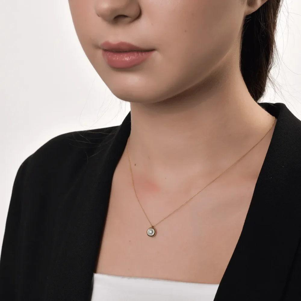 Lant cu pandantiv din aur galben cu diamant de 0.122ct si diamante de 0.04ct - imagine 4