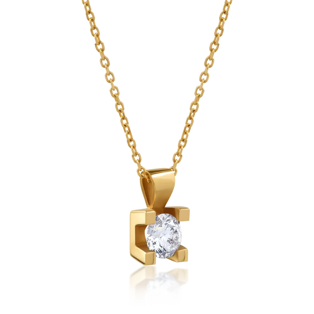 Lant cu pandantiv din aur galben cu diamant de 0.38ct - imagine 2